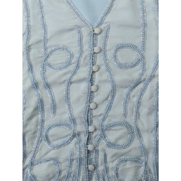 Vintage Mary McFadden Womens Medium Light Blue Silk Beaded Vest New - Picture 7 of 10